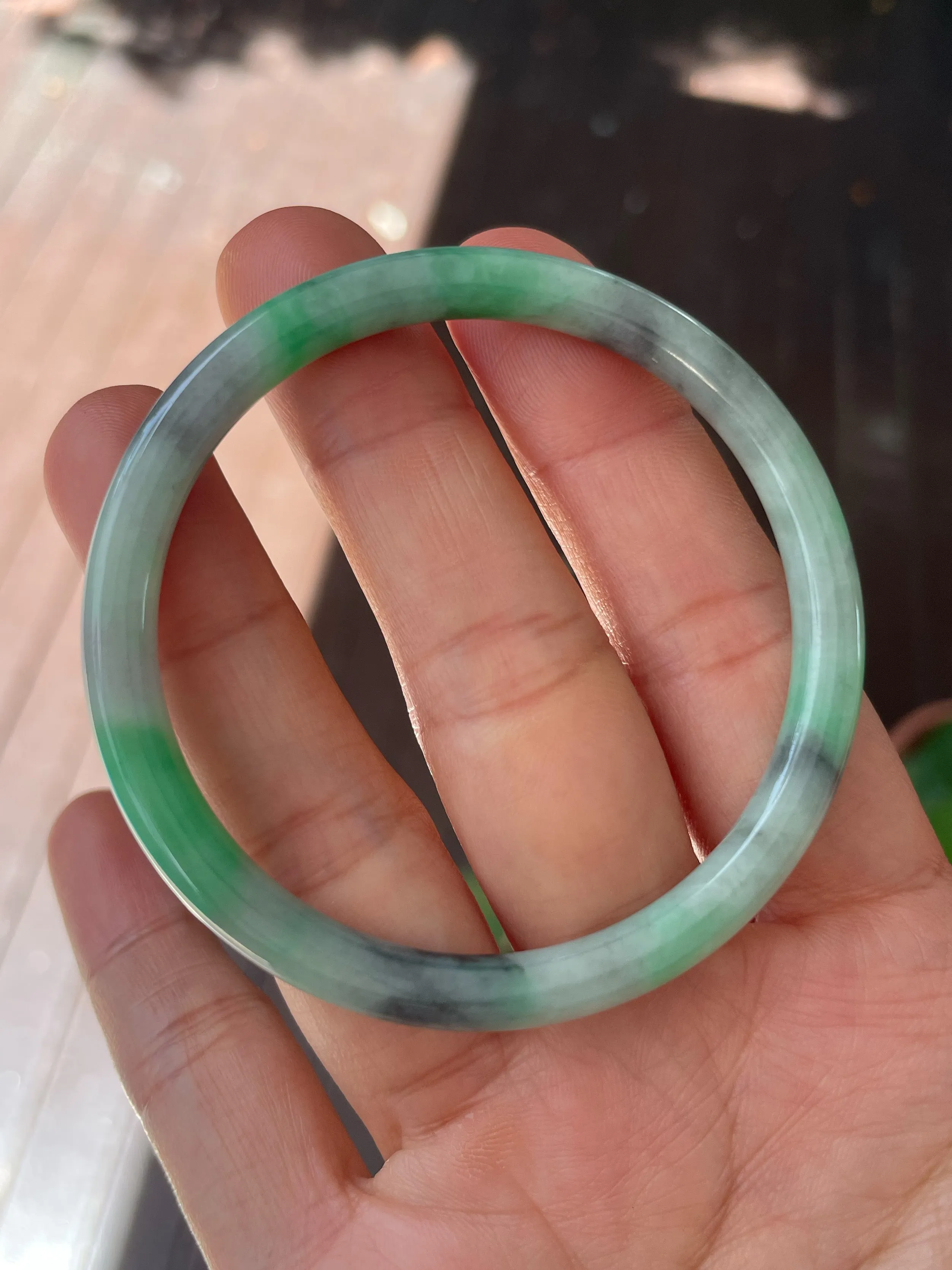 Green With Black Jade Bangle | 55mm (NJBA170)