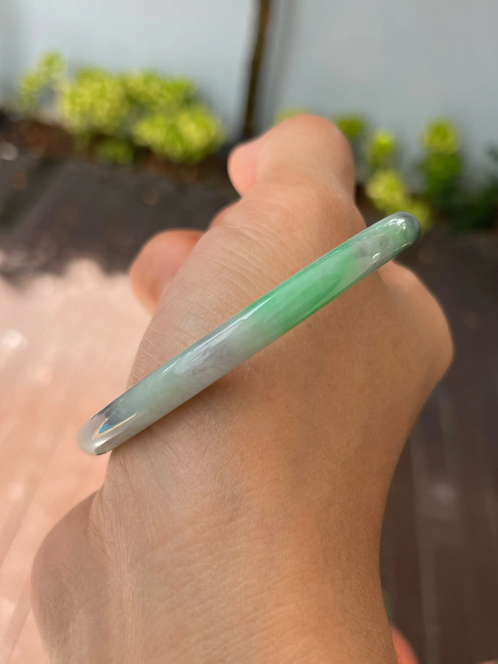 Green With Black Jade Bangle | 55mm (NJBA170)