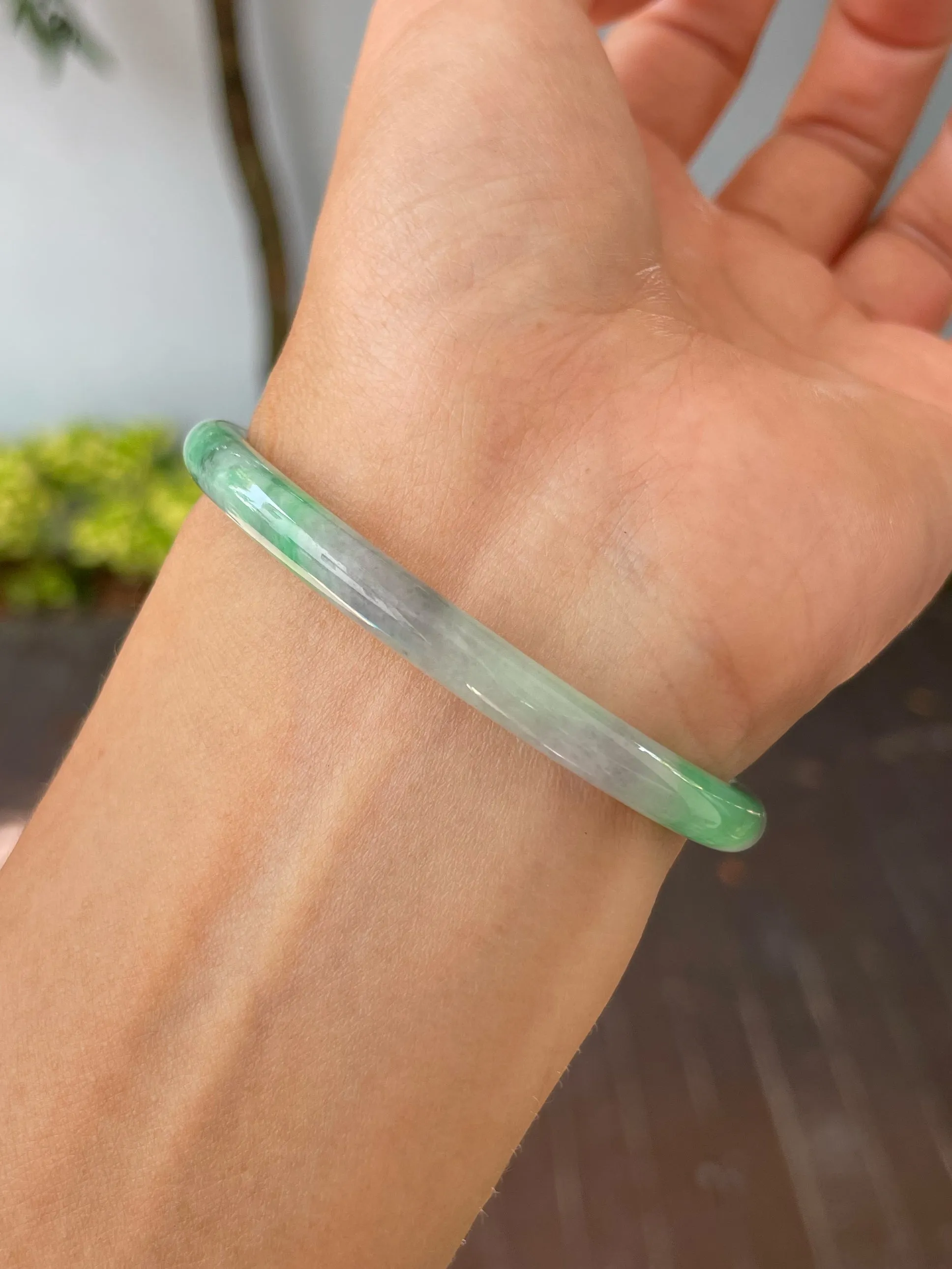 Green With Black Jade Bangle | 55mm (NJBA170)