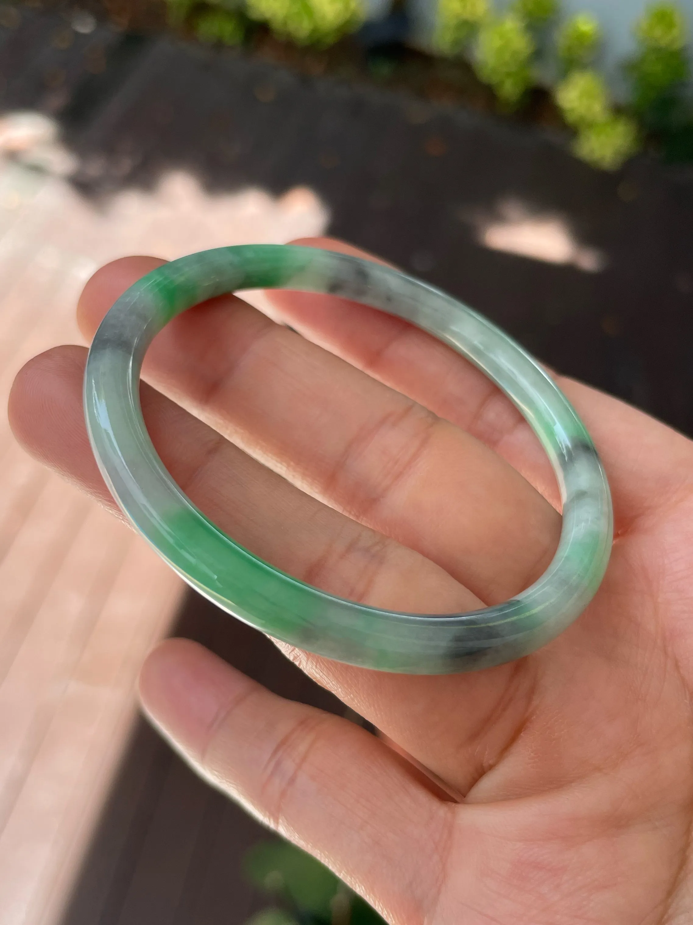 Green With Black Jade Bangle | 55mm (NJBA170)
