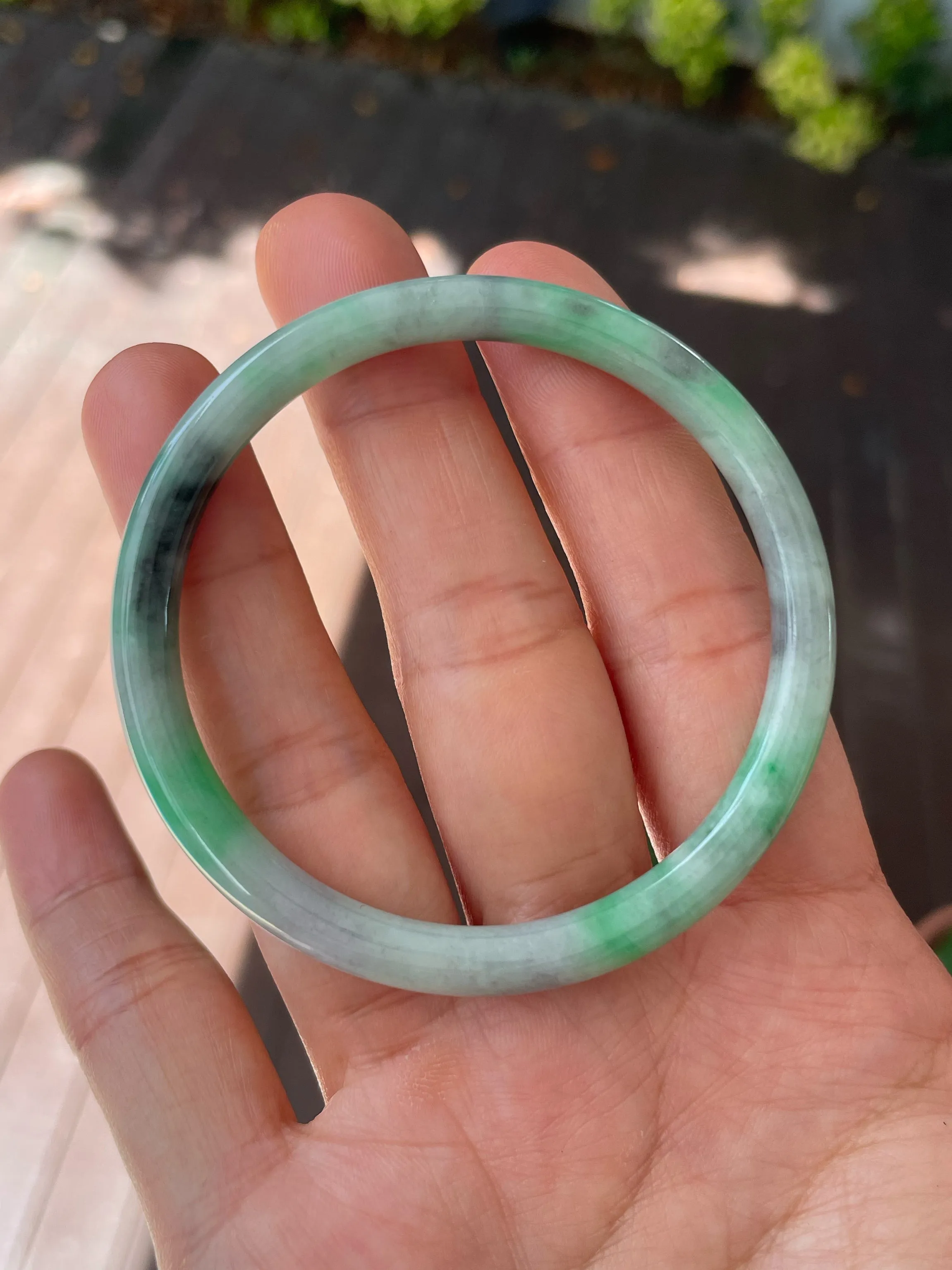 Green With Black Jade Bangle | 55mm (NJBA170)