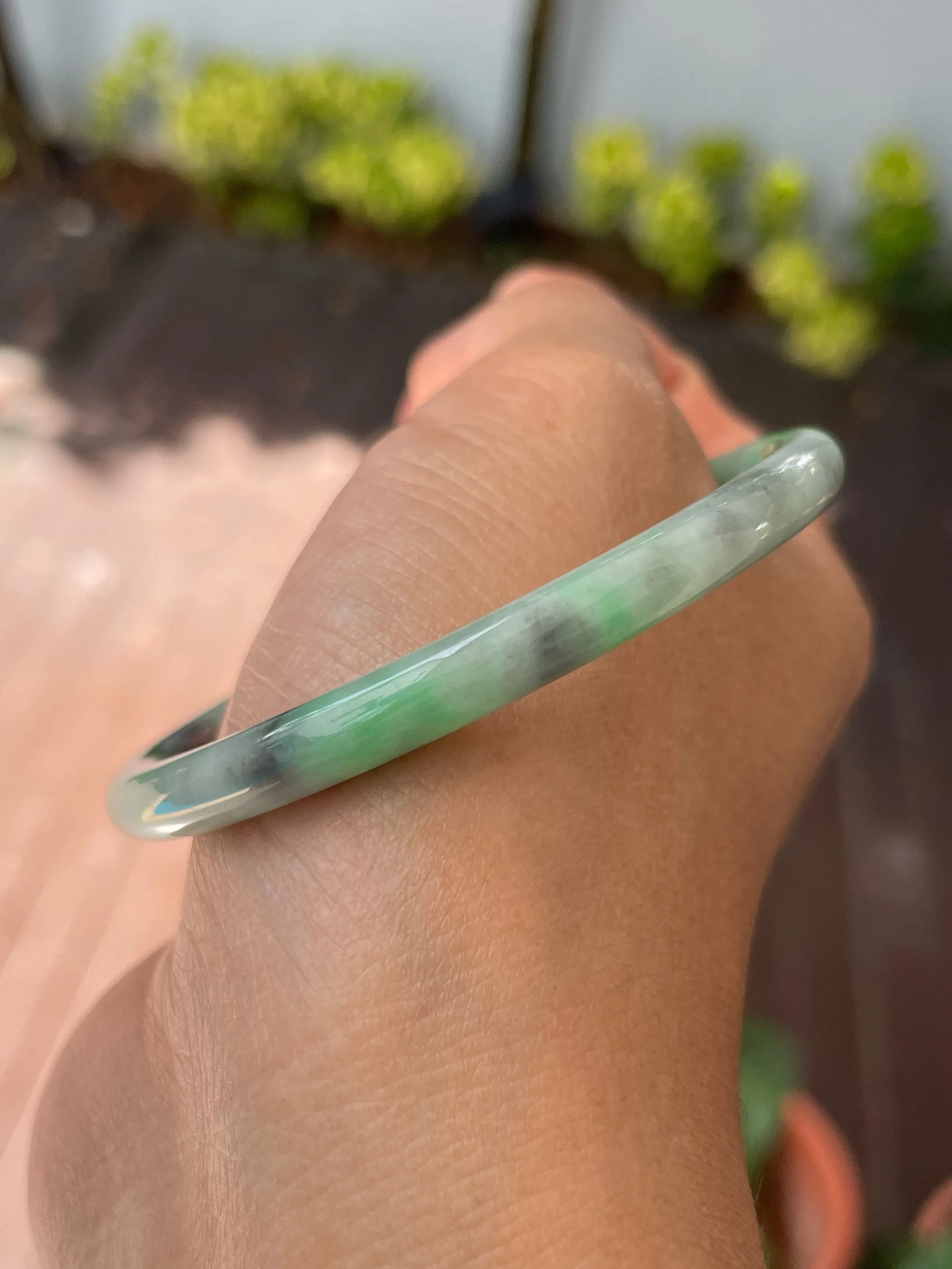 Green With Black Jade Bangle | 55mm (NJBA170)