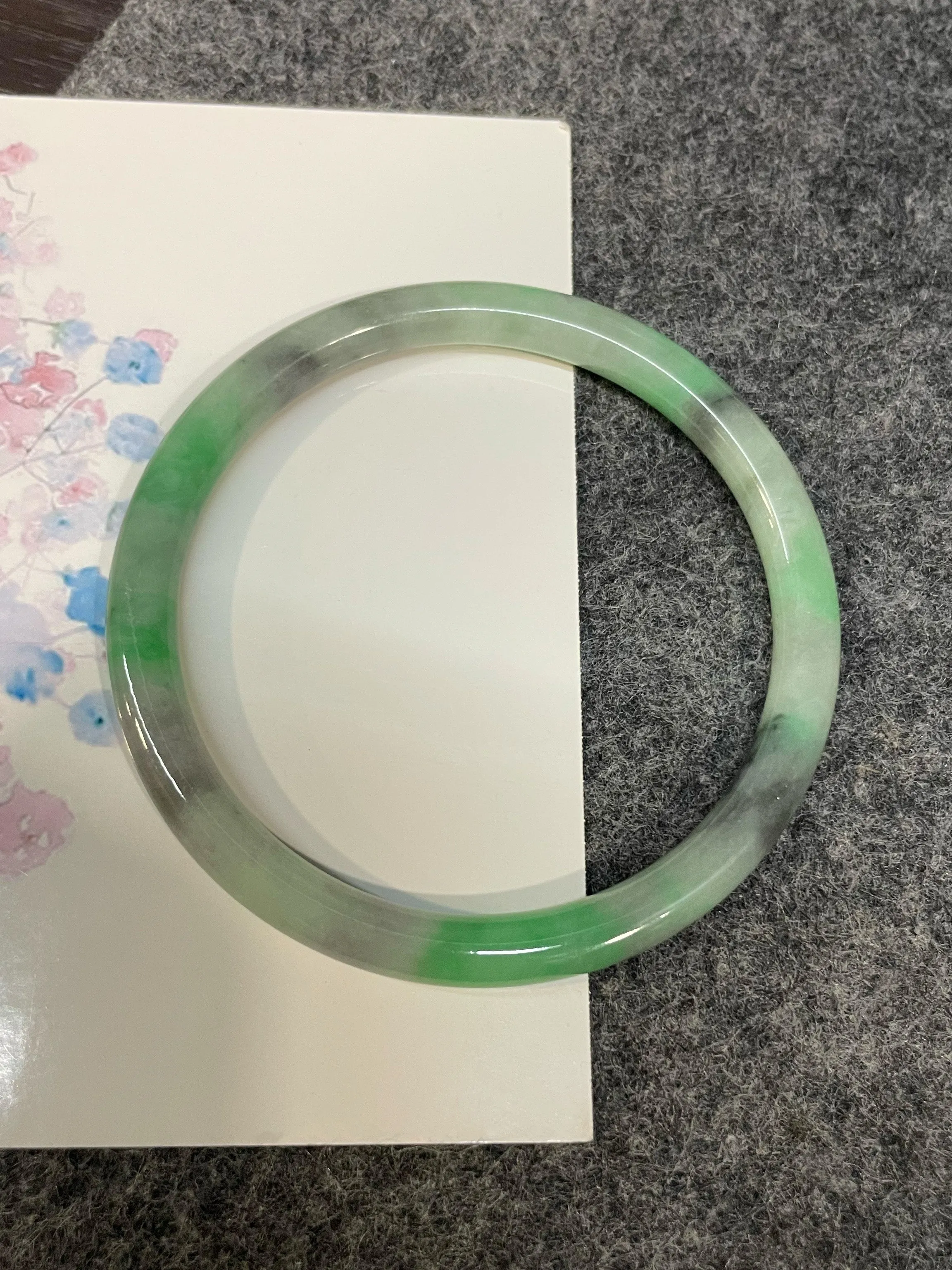 Green With Black Jade Bangle | 55mm (NJBA170)