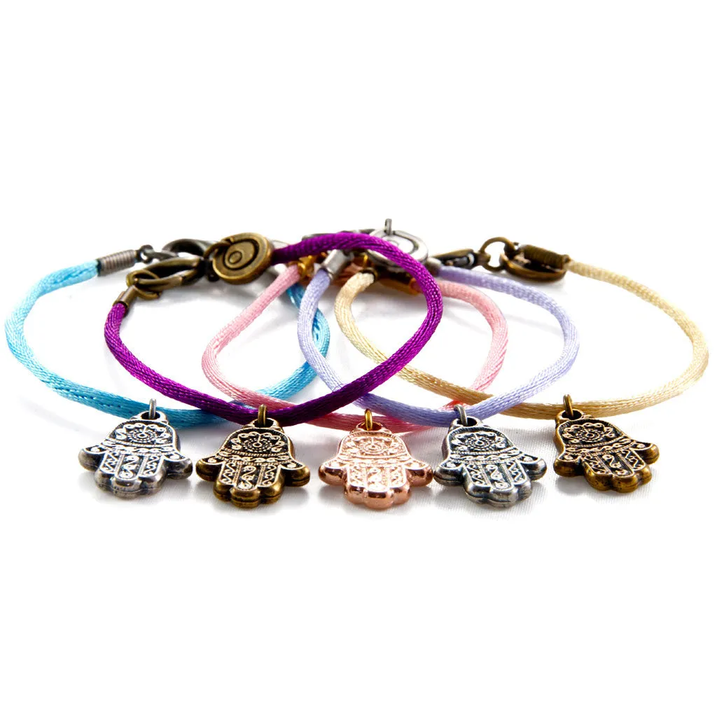Hamsa Hand Charm Satin Cord Bracelet