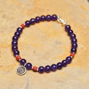 Hand Made Tibetan Spiral Mala With Coral And Amethyst Beads Bracelet