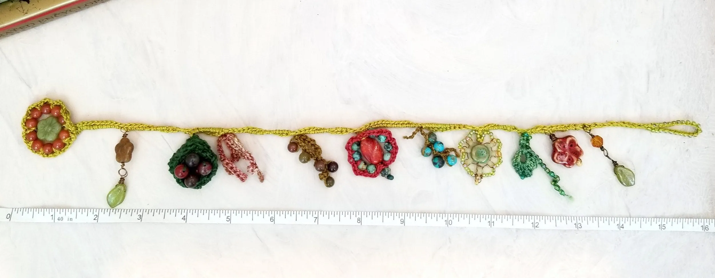 Handmade Crochet Necklace with Glass and Stone Beads, Natural Colors, Cotton Thread, 20" (51 cm), One of a Kind