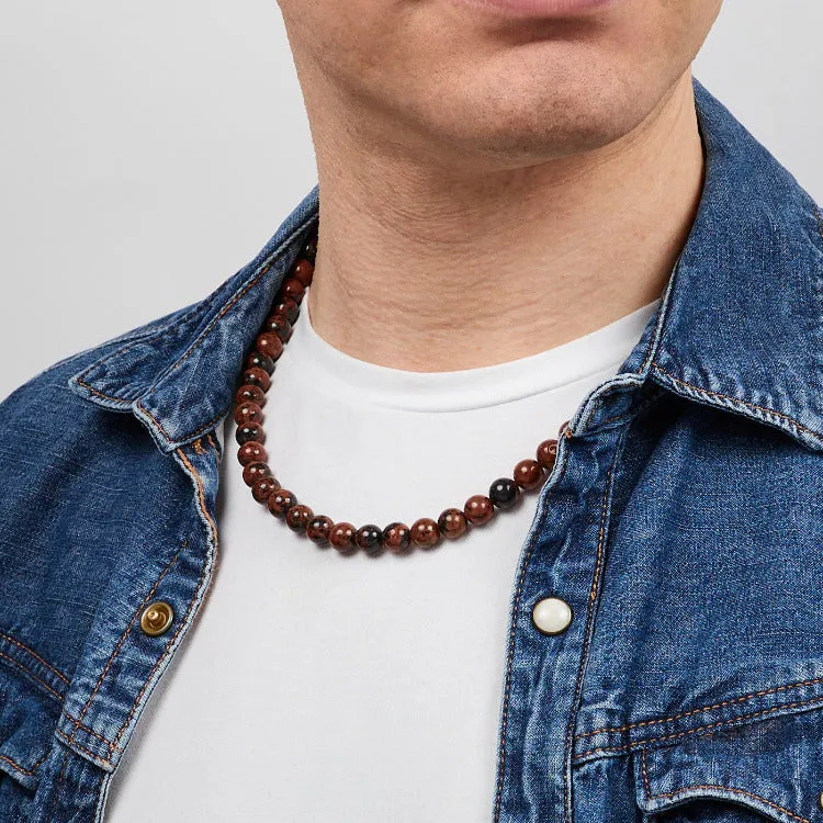 Handmade Men's Gemstone Beaded Necklace 8Mm Red Jasper Gemstone 20In