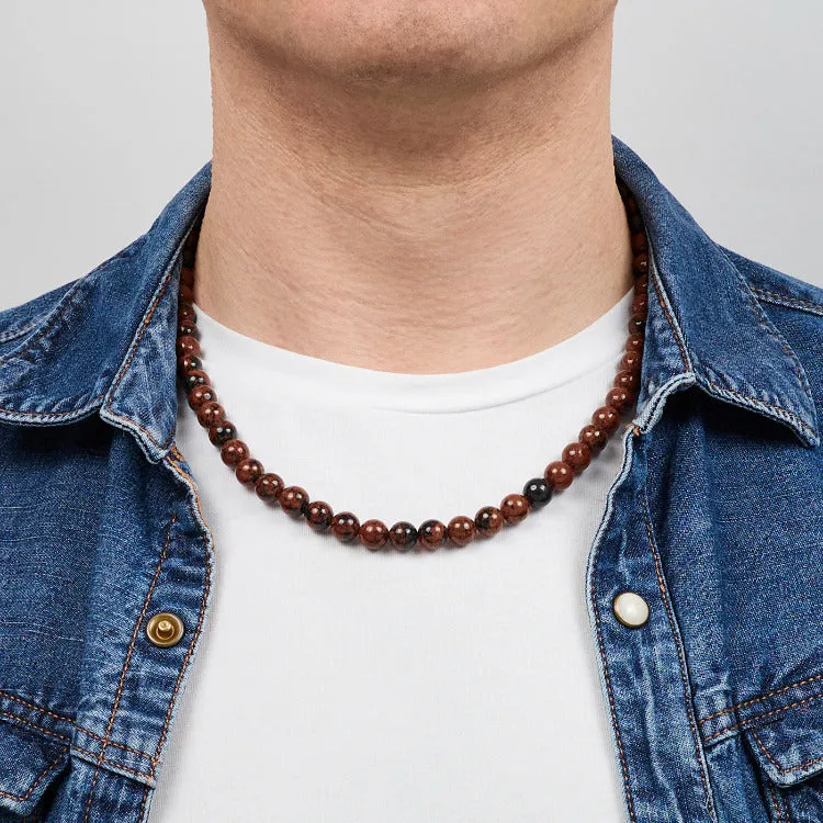 Handmade Men's Gemstone Beaded Necklace 8Mm Red Jasper Gemstone 20In