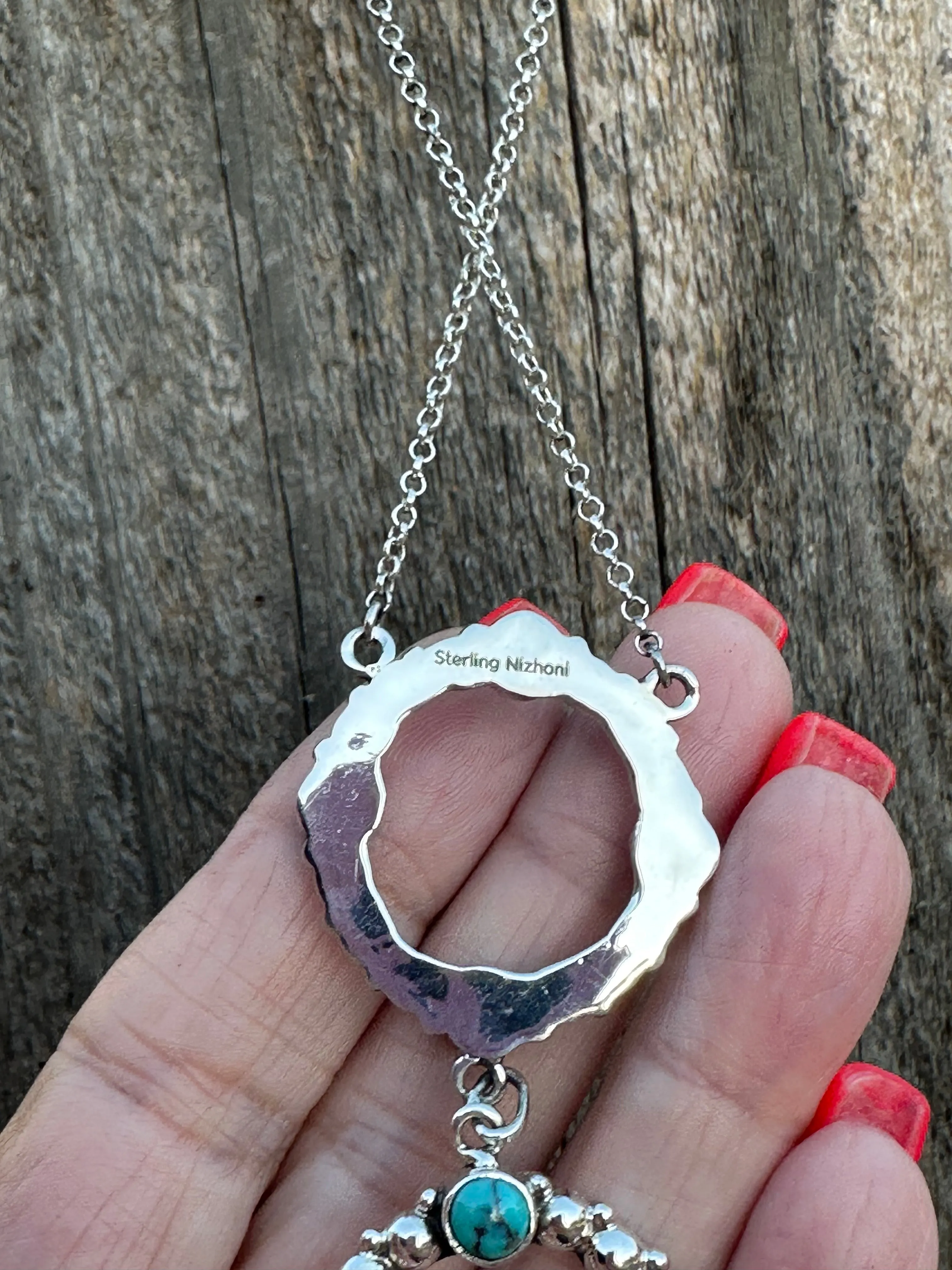 Handmade Turquoise & Sterling Silver Triple Ball Circle Necklace