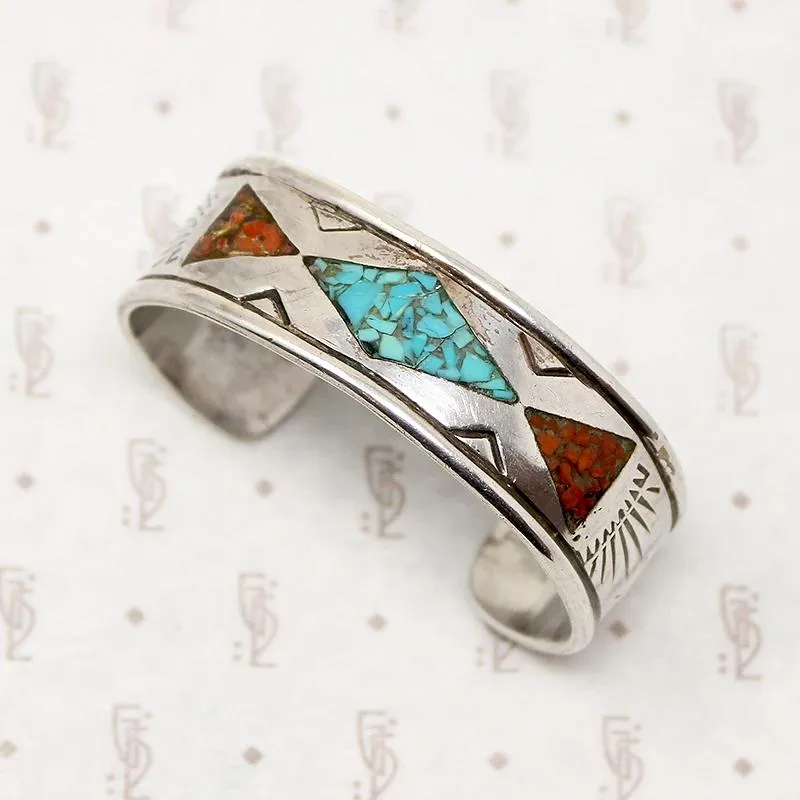 Handsome Signed Silver Cuff with Inlay