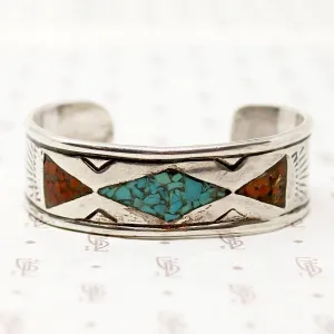 Handsome Signed Silver Cuff with Inlay