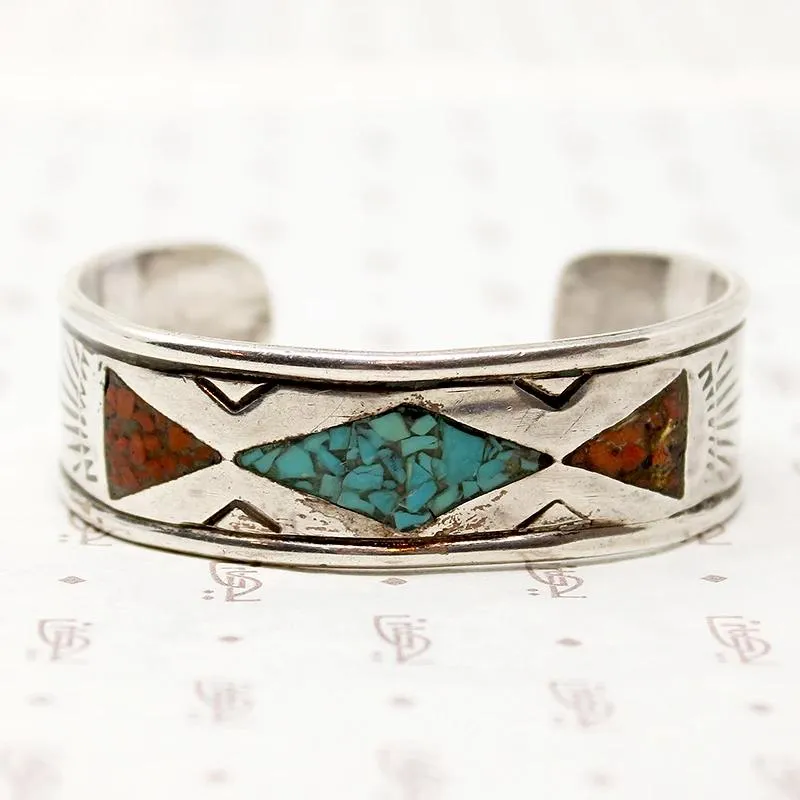 Handsome Signed Silver Cuff with Inlay