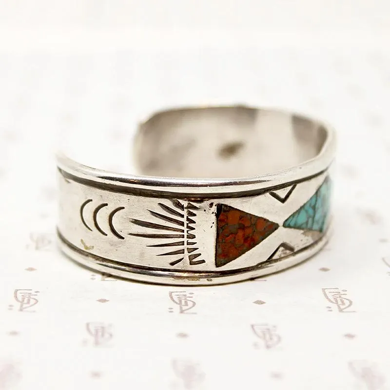 Handsome Signed Silver Cuff with Inlay