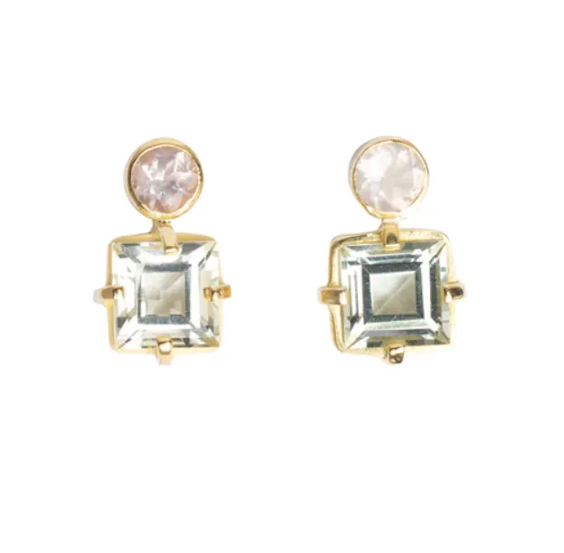 Isola Bella Gold Vermeil Green Amethyst & Rose Quartz Stud Earrings
