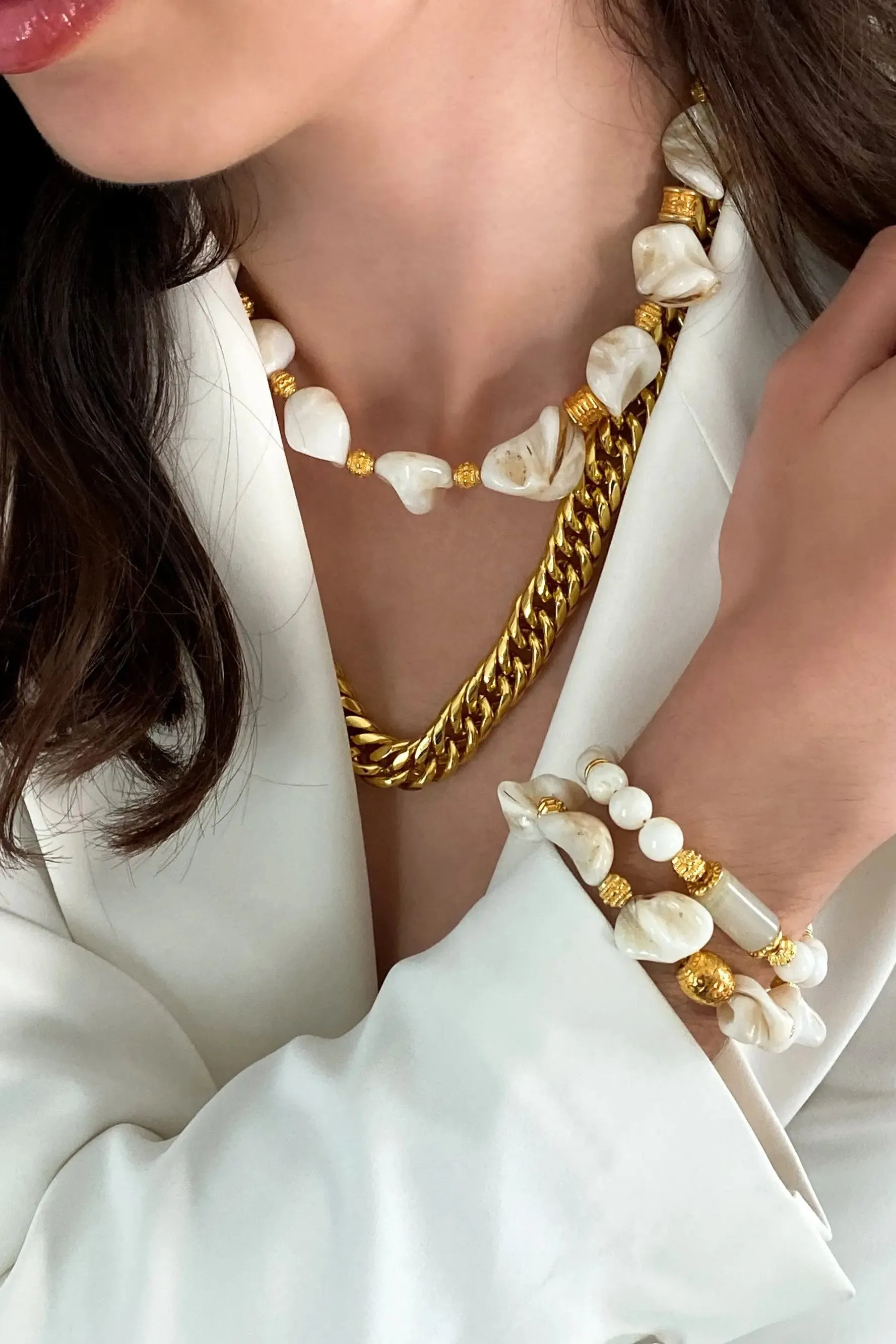 Jade & Coral Bracelet White Shell Bracelet Boho Chic Summer Bracelet for Woman Gift for Her