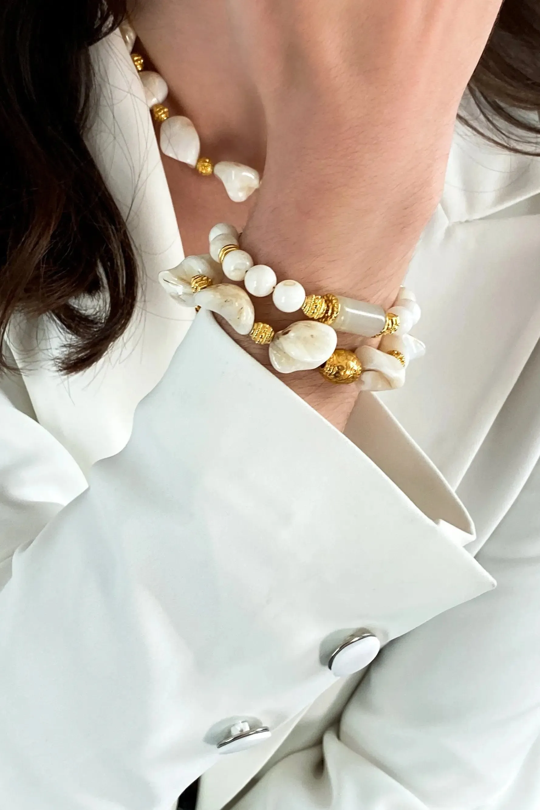 Jade & Coral Bracelet White Shell Bracelet Boho Chic Summer Bracelet for Woman Gift for Her