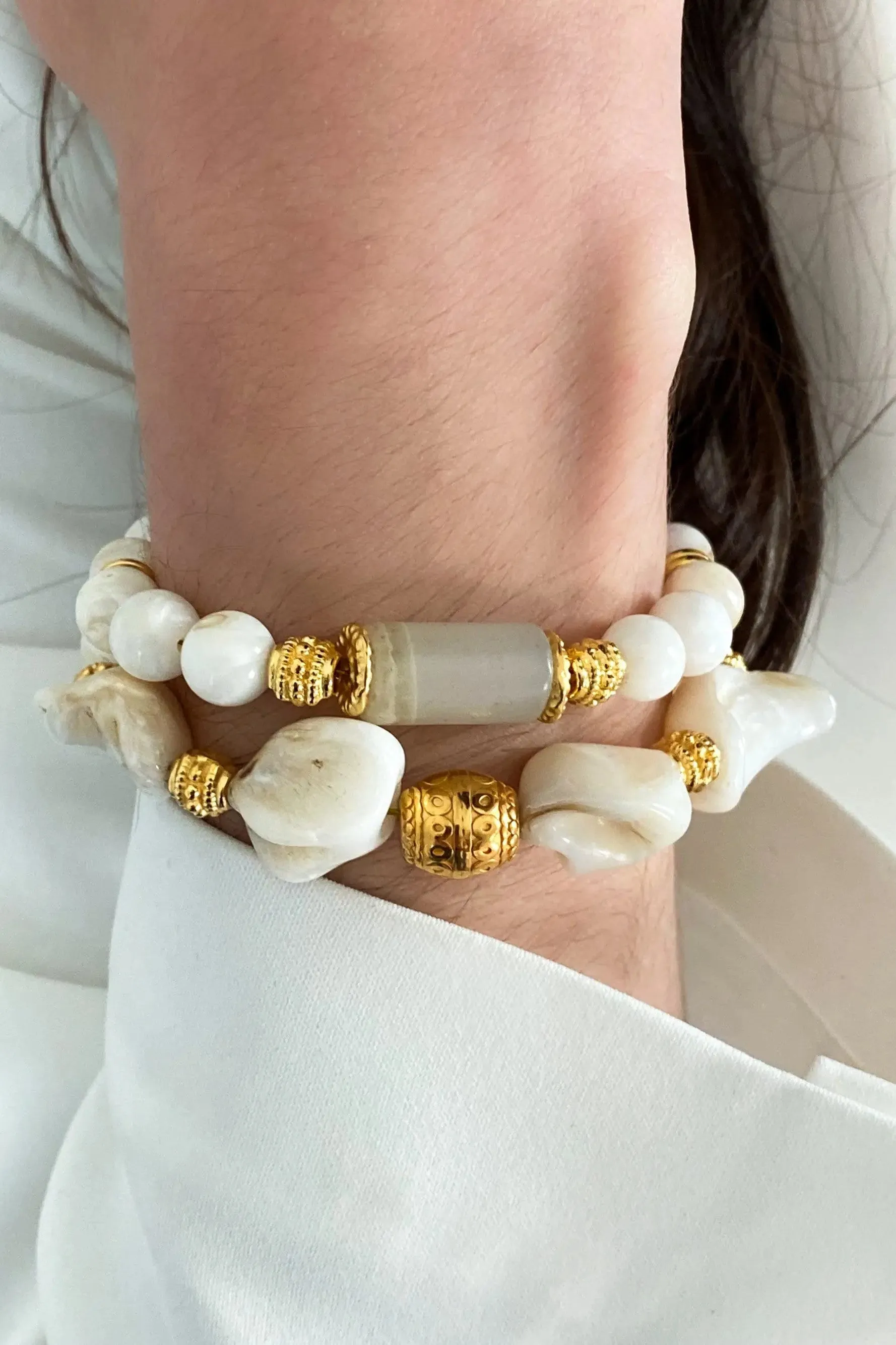 Jade & Coral Bracelet White Shell Bracelet Boho Chic Summer Bracelet for Woman Gift for Her