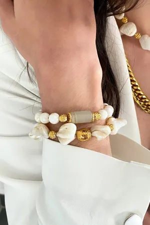 Jade & Coral Bracelet White Shell Bracelet Boho Chic Summer Bracelet for Woman Gift for Her