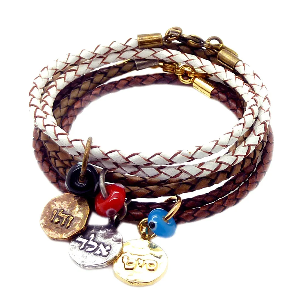 Kabbalah Blessing Token Evil Eye Double Leather Braid Bracelet