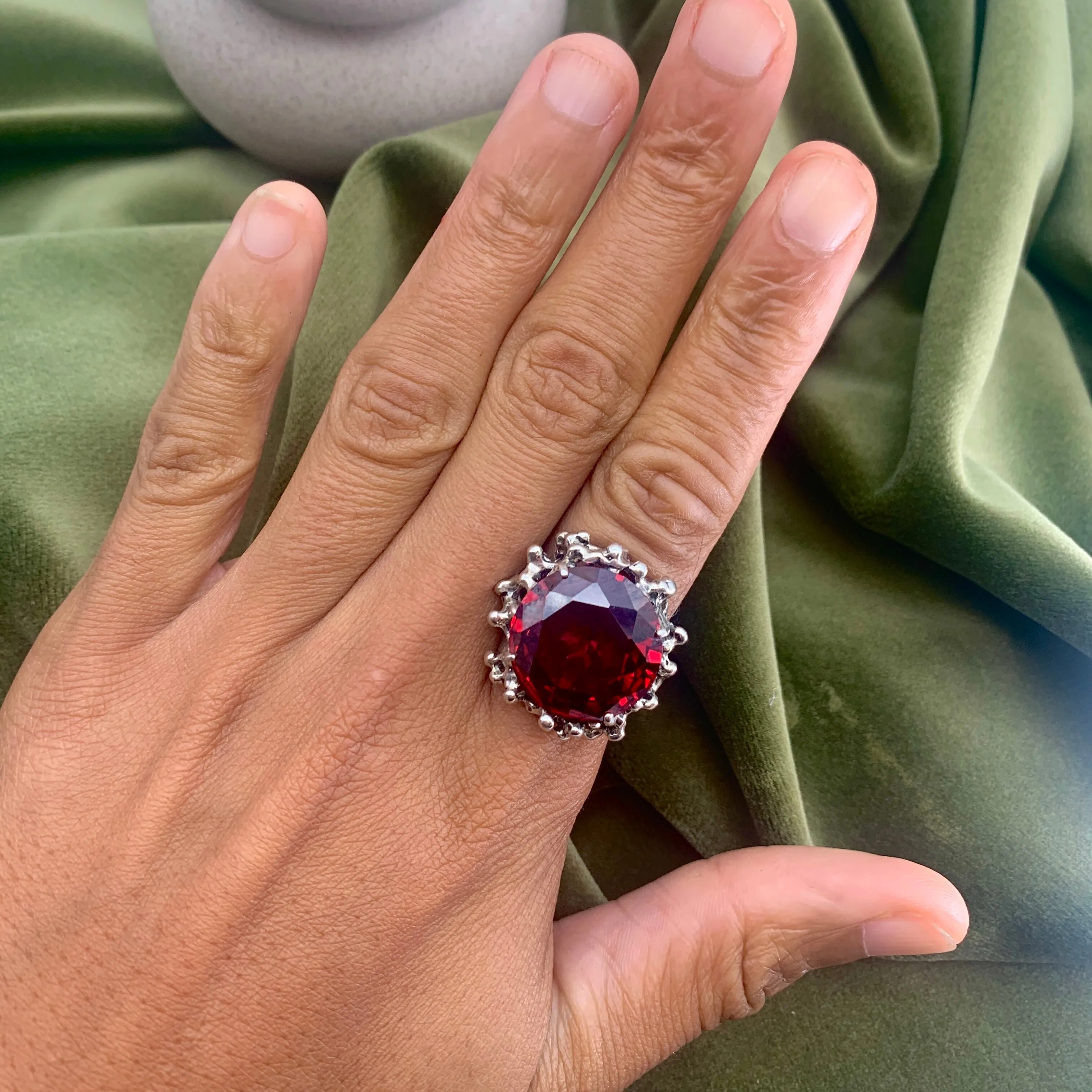 Large Ruby Ring - Red Statement Ring - Ruby Cocktail Ring