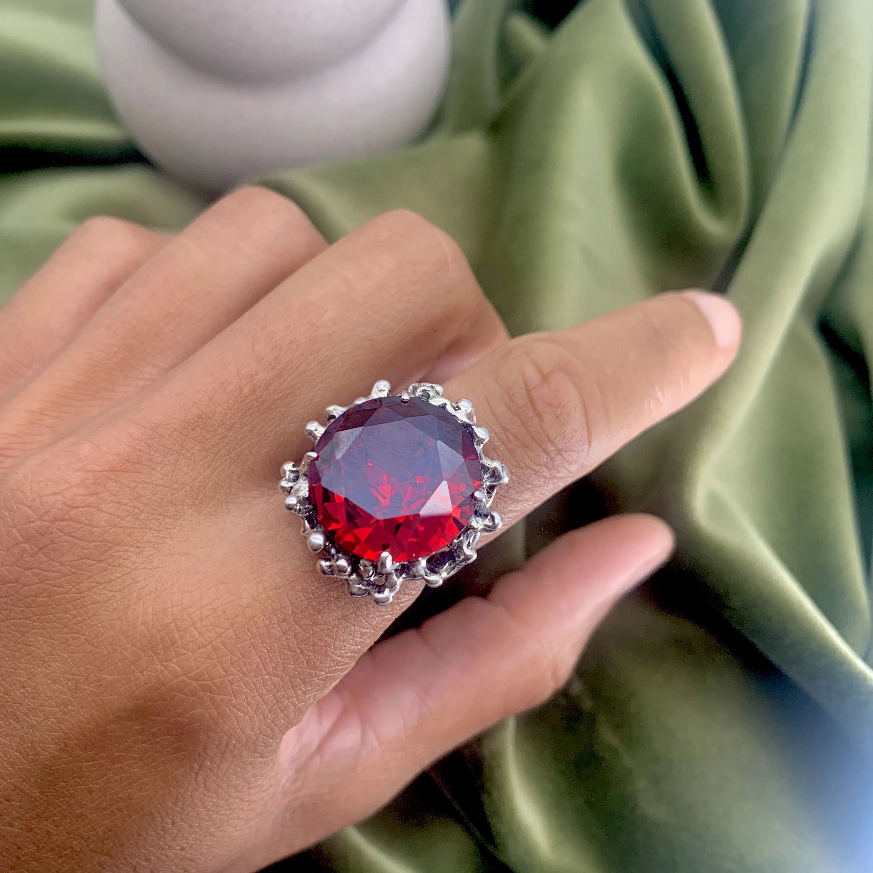 Large Ruby Ring - Red Statement Ring - Ruby Cocktail Ring
