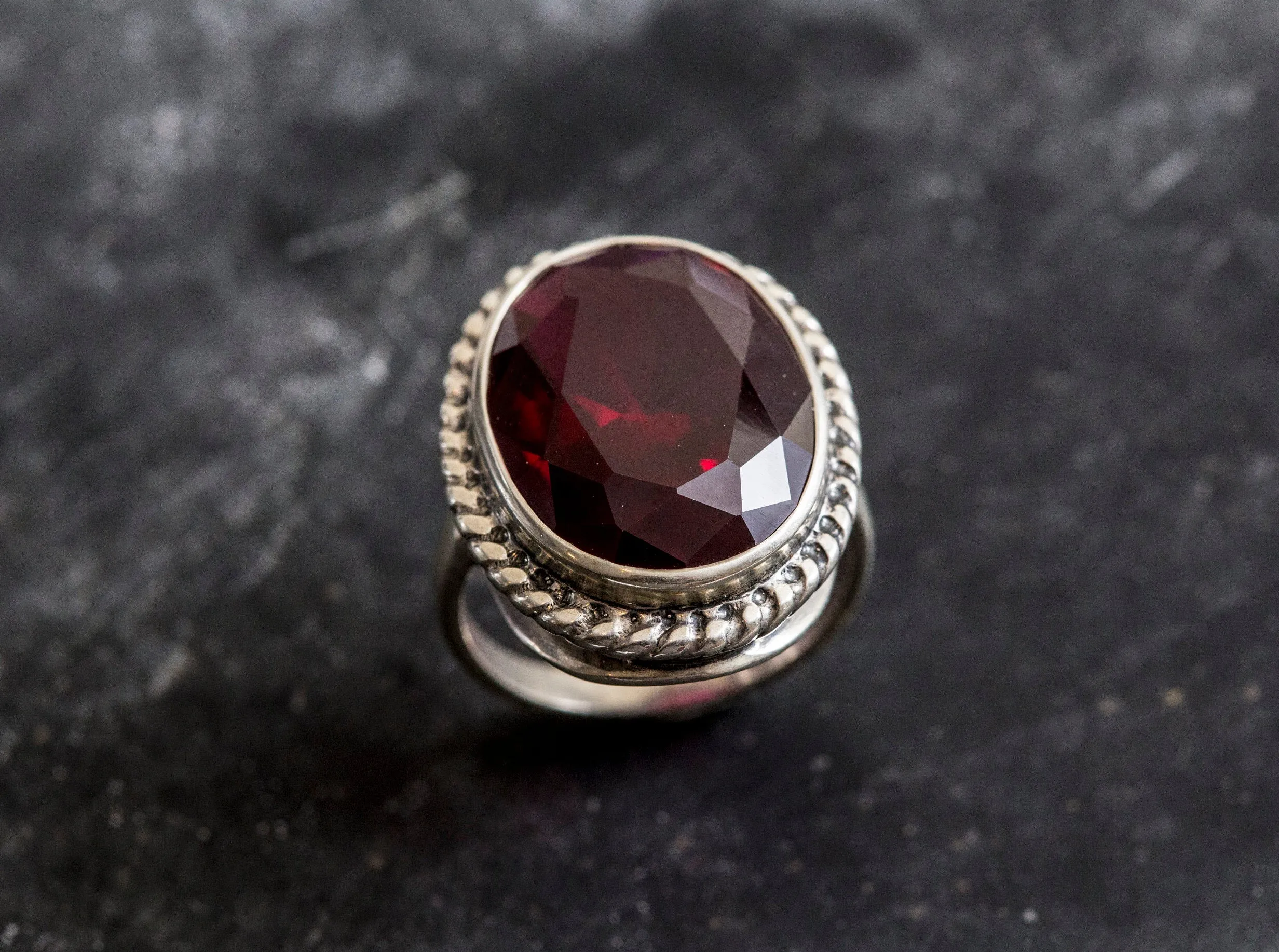 Large Ruby Ring - Red Statement Ring - Vintage Oval Ring