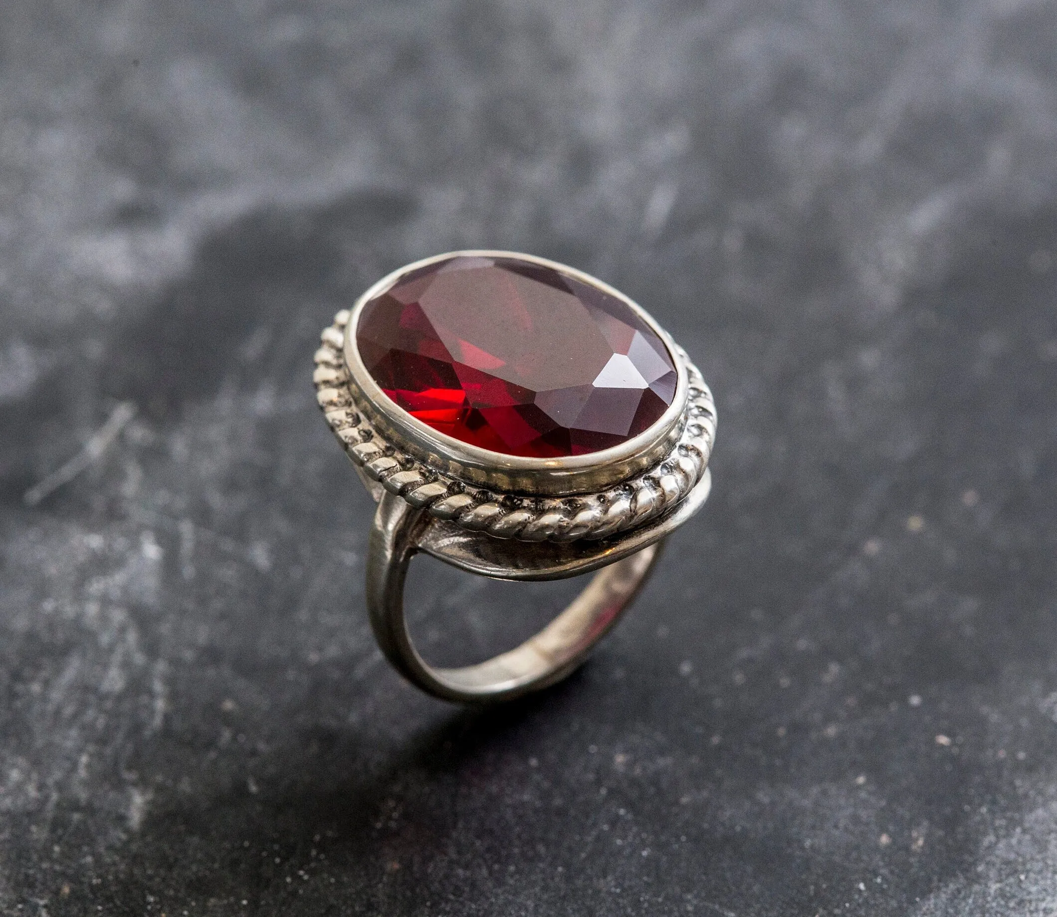 Large Ruby Ring - Red Statement Ring - Vintage Oval Ring