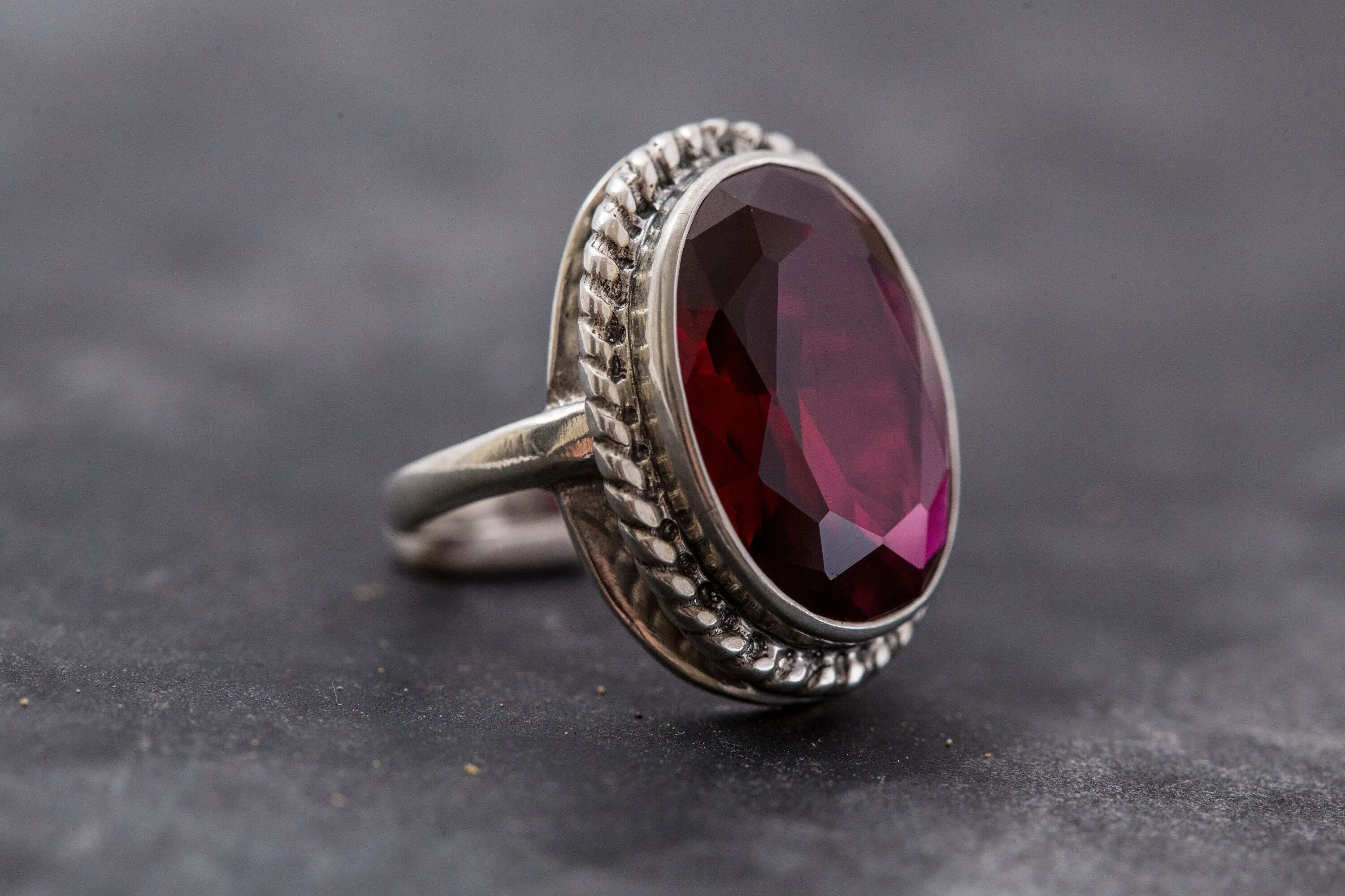 Large Ruby Ring - Red Statement Ring - Vintage Oval Ring