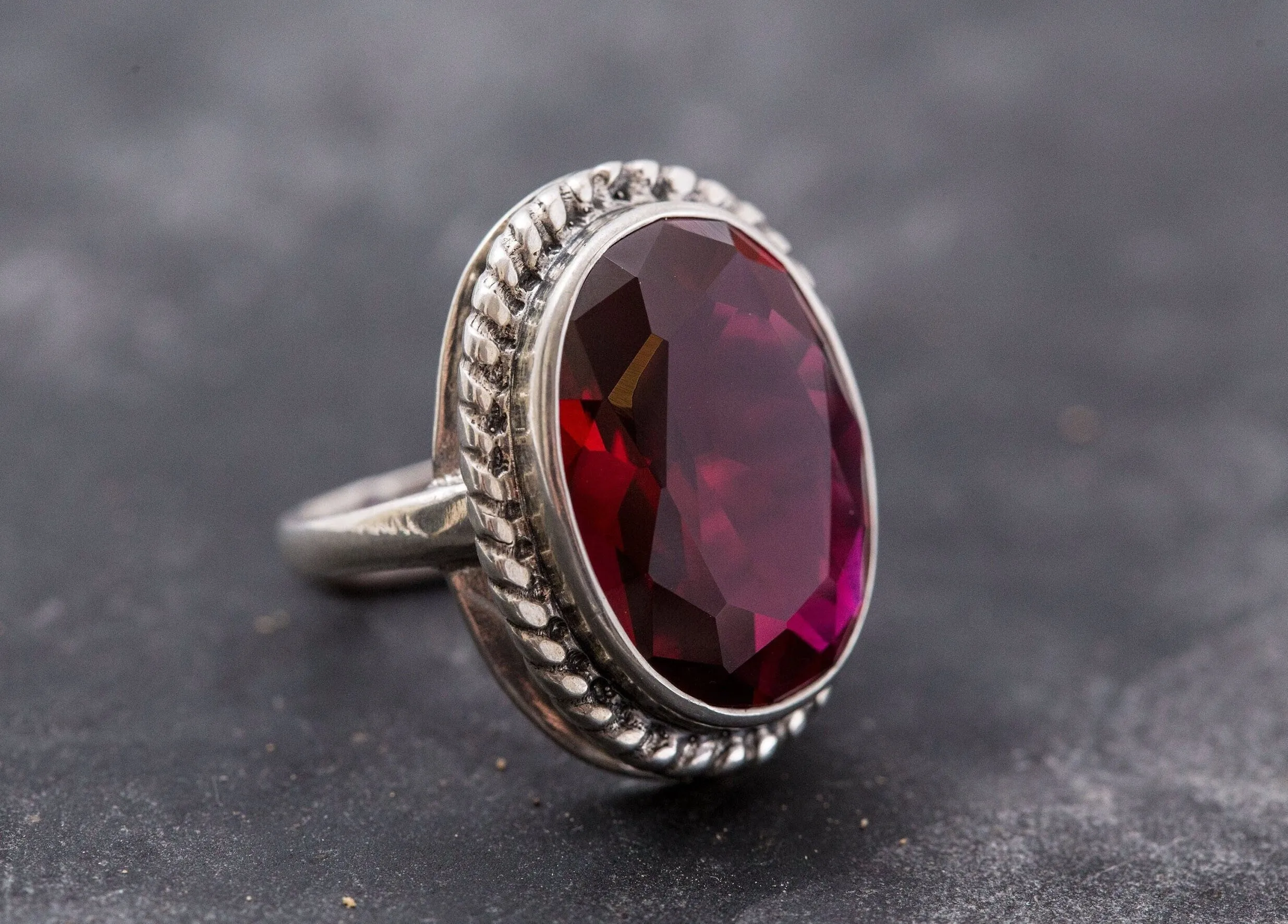 Large Ruby Ring - Red Statement Ring - Vintage Oval Ring