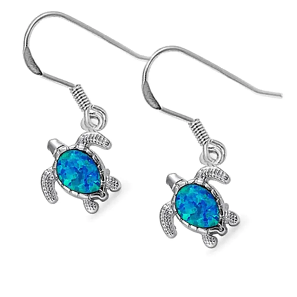 Larimar or Created Opal Sea Turtle Post or Hook Earrings 925 Sterling Silver