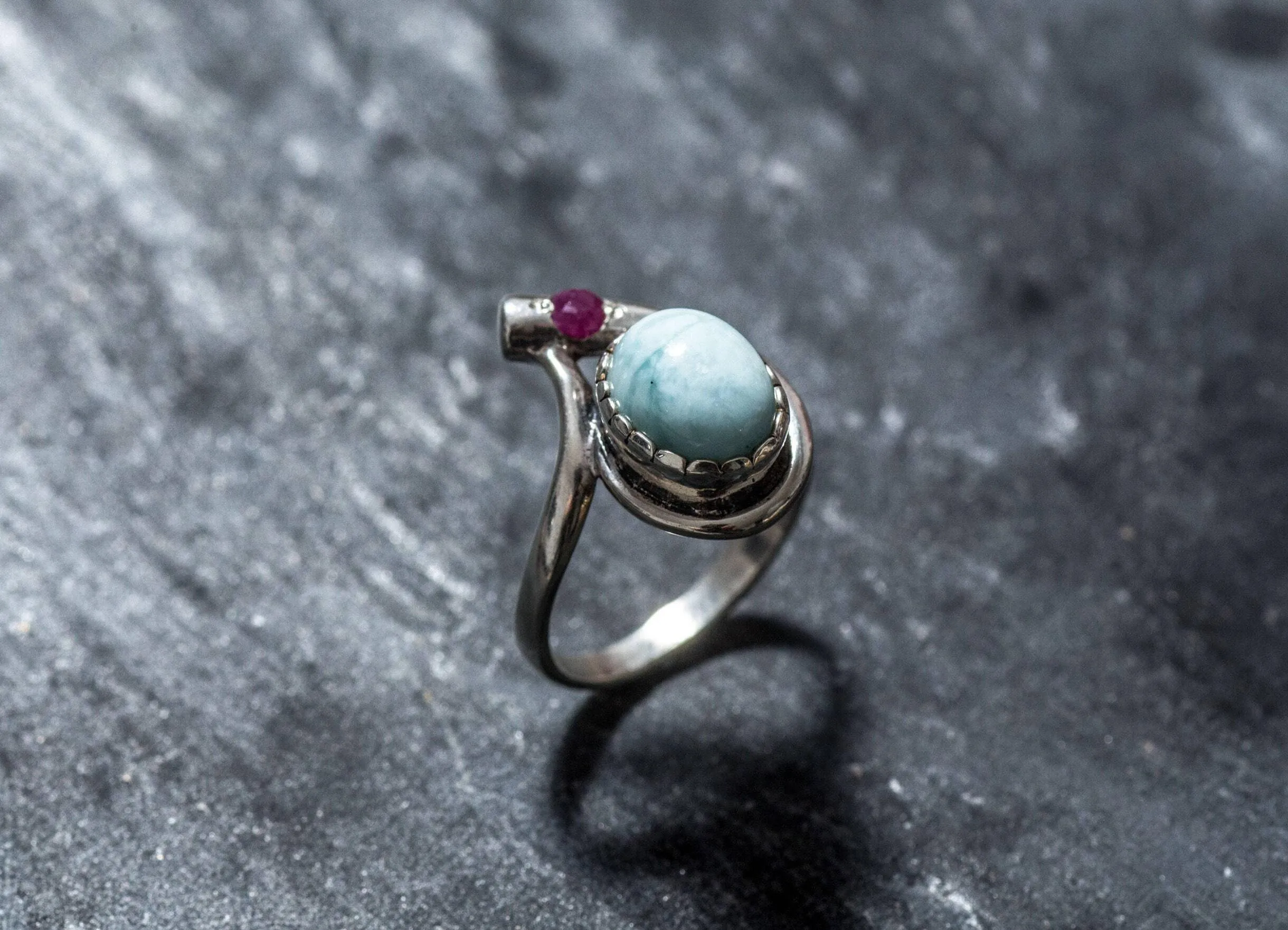 Larimar Ring - Blue Teardrop Ring - Vintage Oval Ring