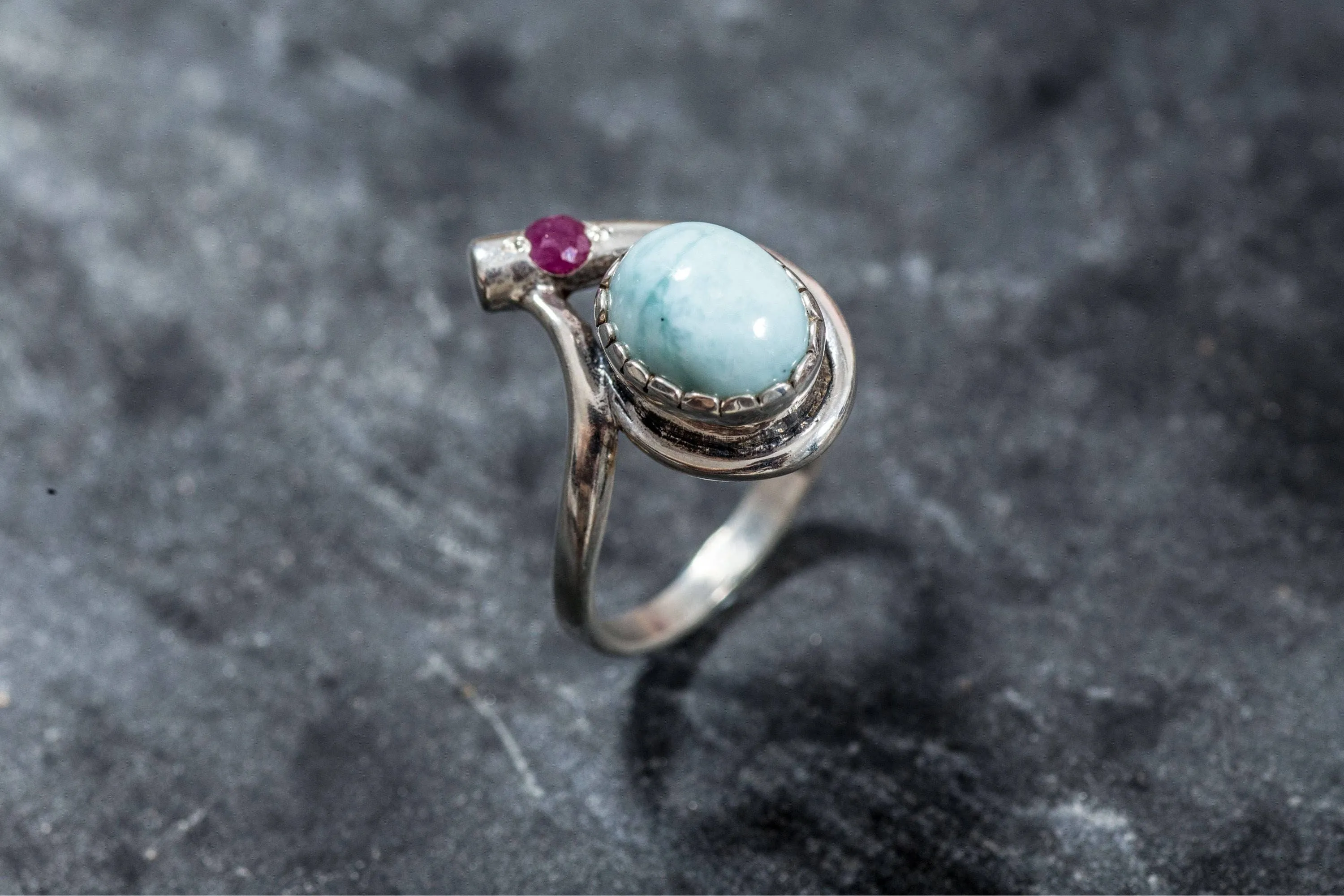 Larimar Ring - Blue Teardrop Ring - Vintage Oval Ring