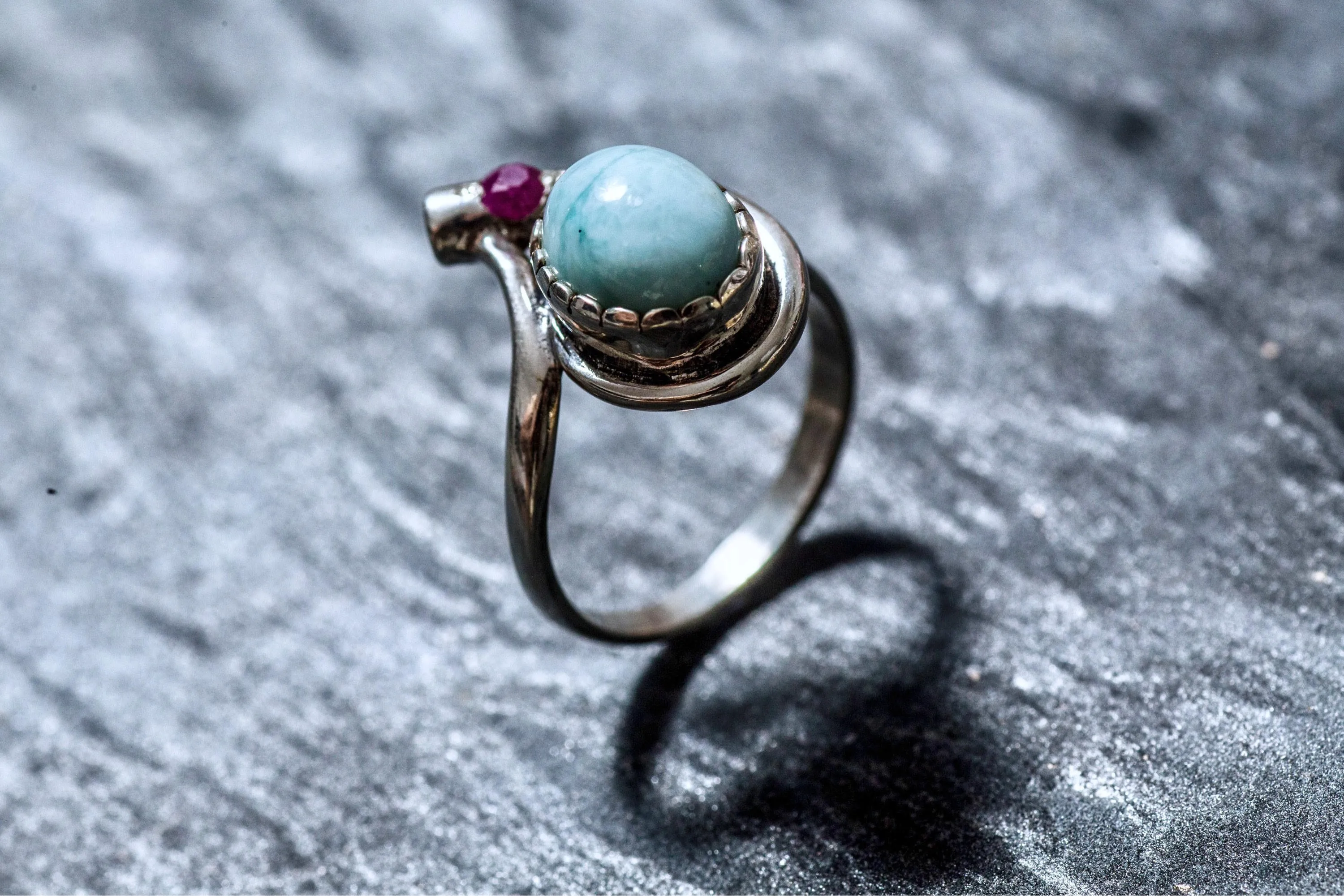 Larimar Ring - Blue Teardrop Ring - Vintage Oval Ring