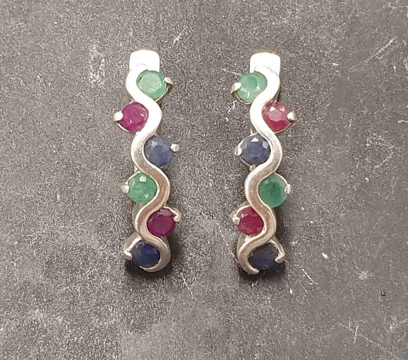 Long Colorful Earrings - Emerald Sapphire Ruby Earrings, Multistone Earrings