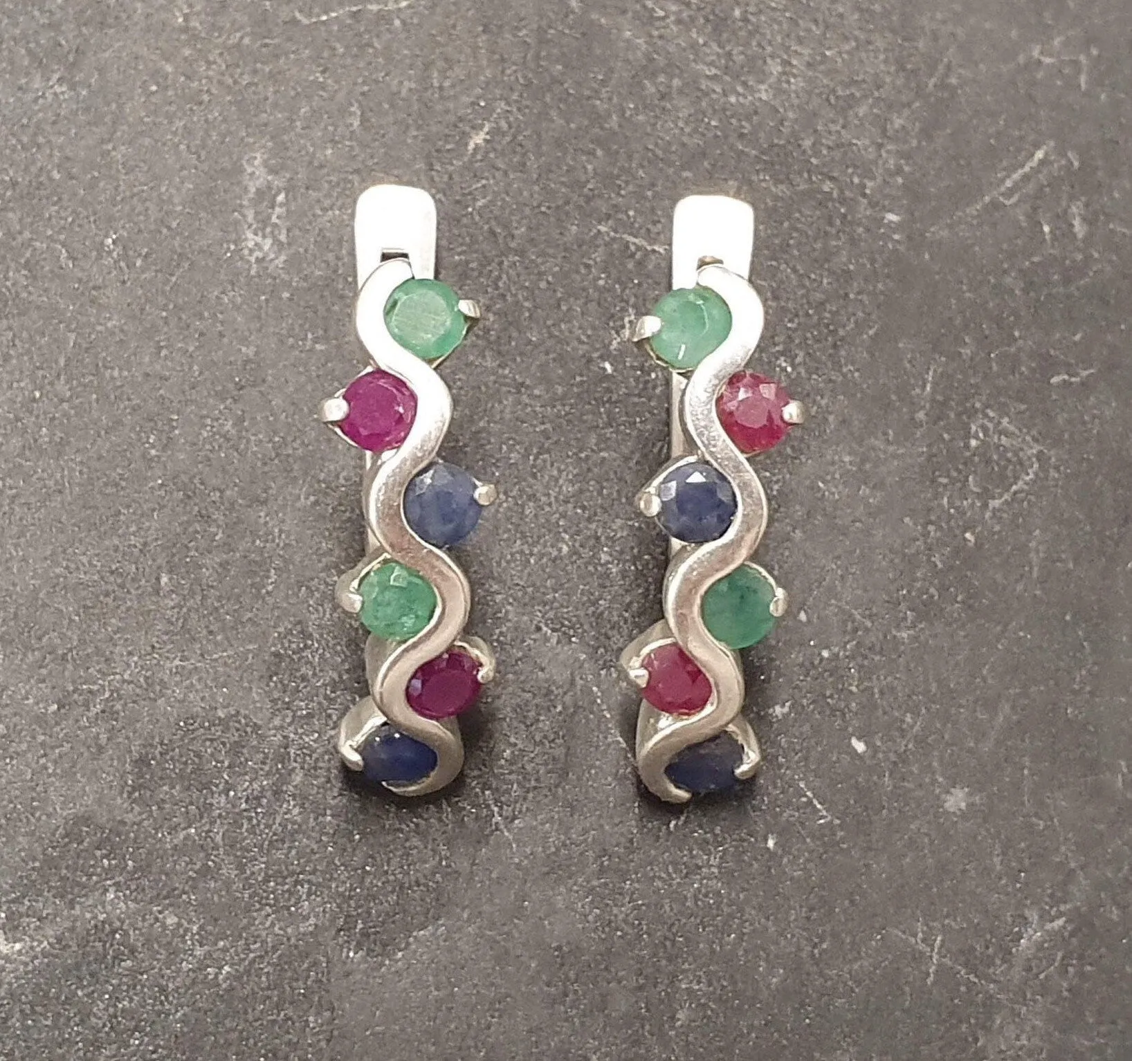Long Colorful Earrings - Emerald Sapphire Ruby Earrings, Multistone Earrings