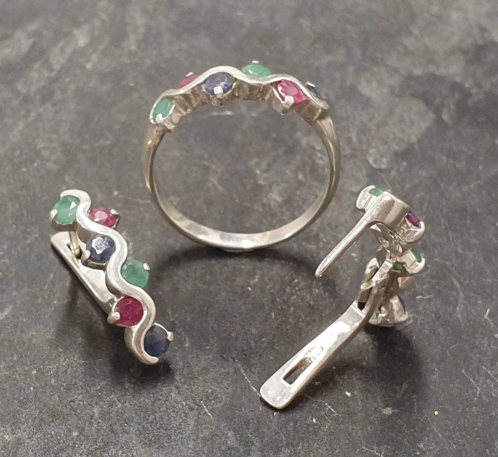 Long Colorful Earrings - Emerald Sapphire Ruby Earrings, Multistone Earrings