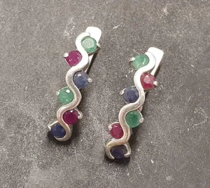 Long Colorful Earrings - Emerald Sapphire Ruby Earrings, Multistone Earrings