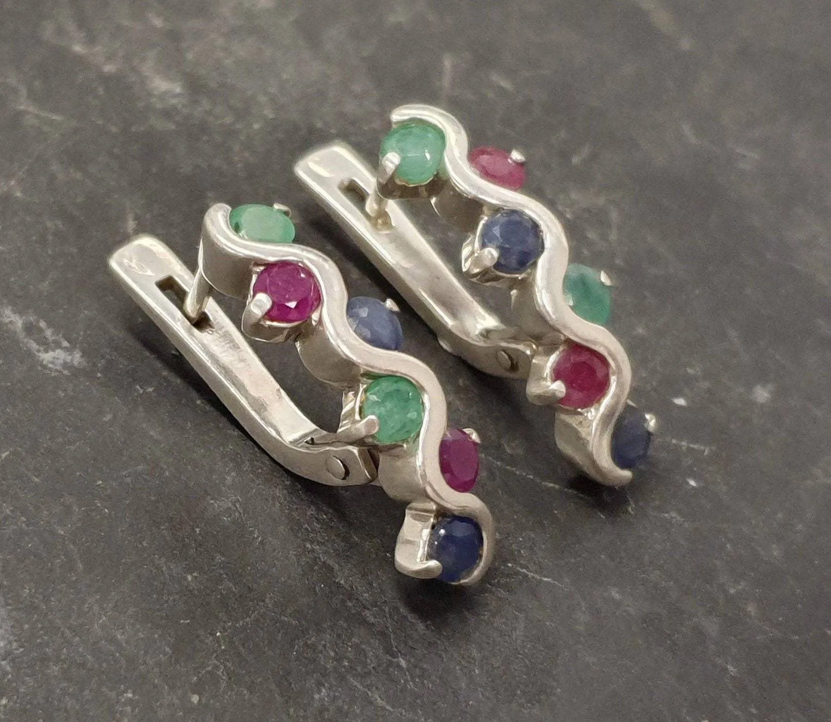 Long Colorful Earrings - Emerald Sapphire Ruby Earrings, Multistone Earrings