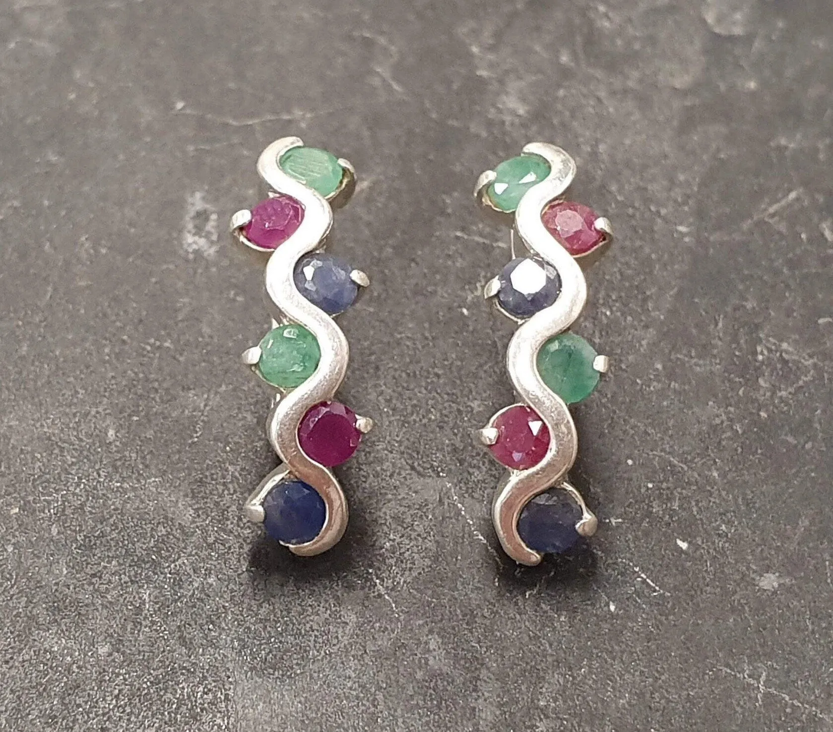 Long Colorful Earrings - Emerald Sapphire Ruby Earrings, Multistone Earrings