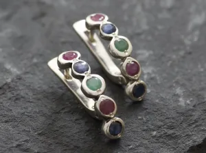 Long Colorful Earrings - Sapphire Ruby Emerald Earrings - Red Blue Green Earrings
