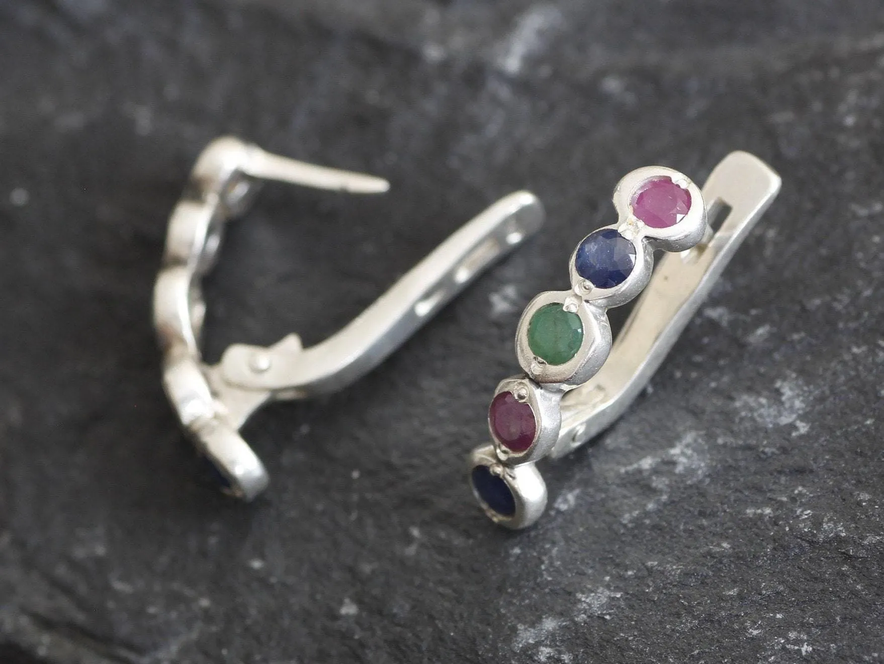 Long Colorful Earrings - Sapphire Ruby Emerald Earrings - Red Blue Green Earrings