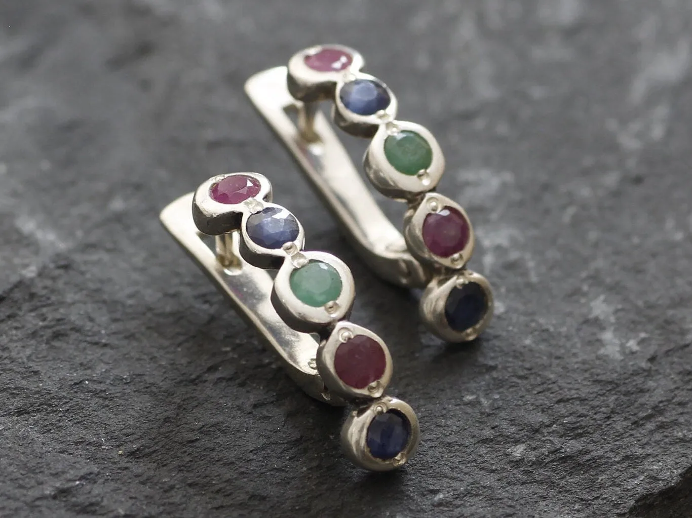 Long Colorful Earrings - Sapphire Ruby Emerald Earrings - Red Blue Green Earrings