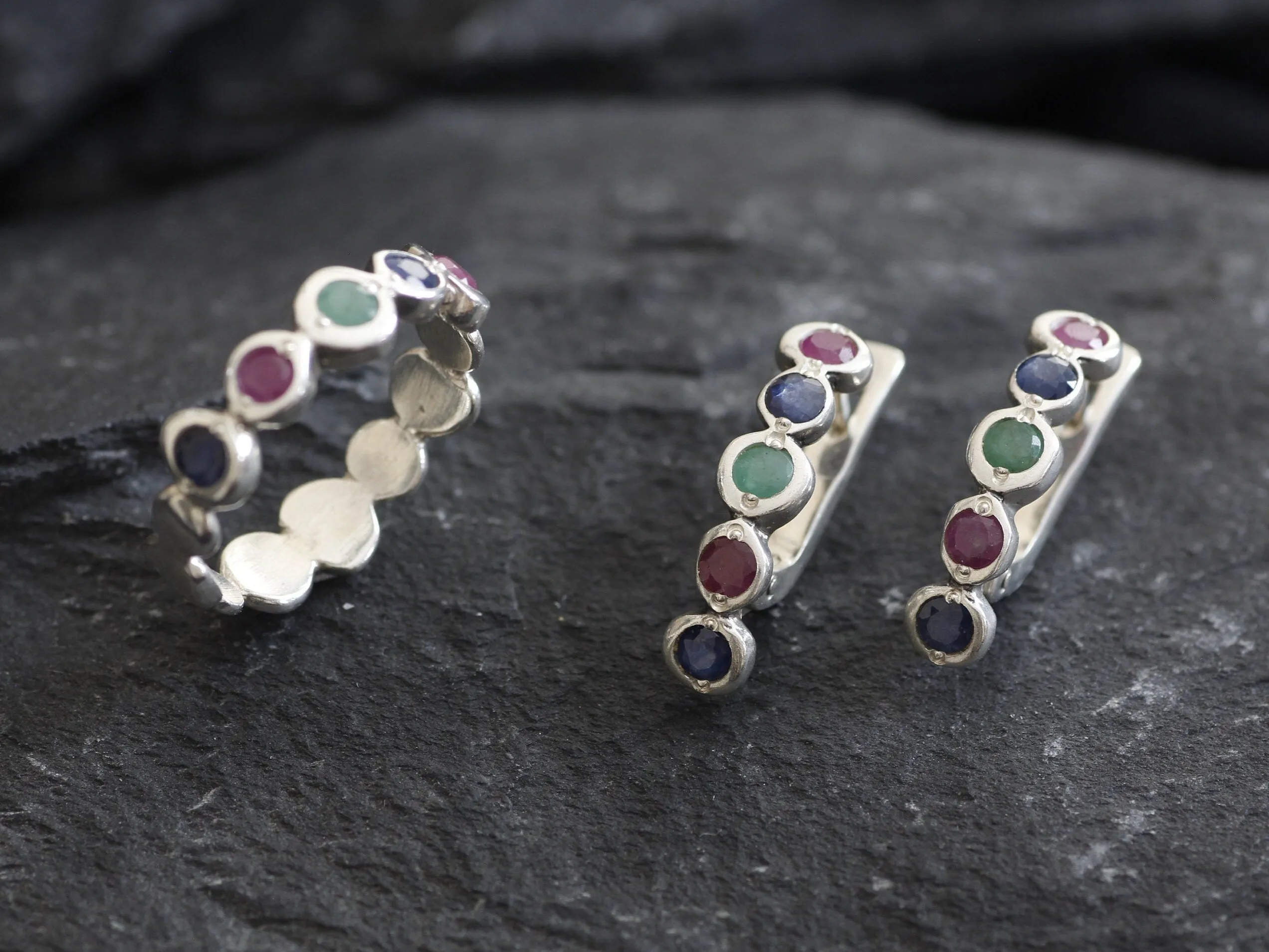 Long Colorful Earrings - Sapphire Ruby Emerald Earrings - Red Blue Green Earrings