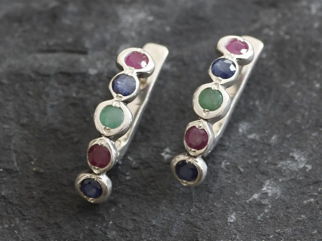 Long Colorful Earrings - Sapphire Ruby Emerald Earrings - Red Blue Green Earrings