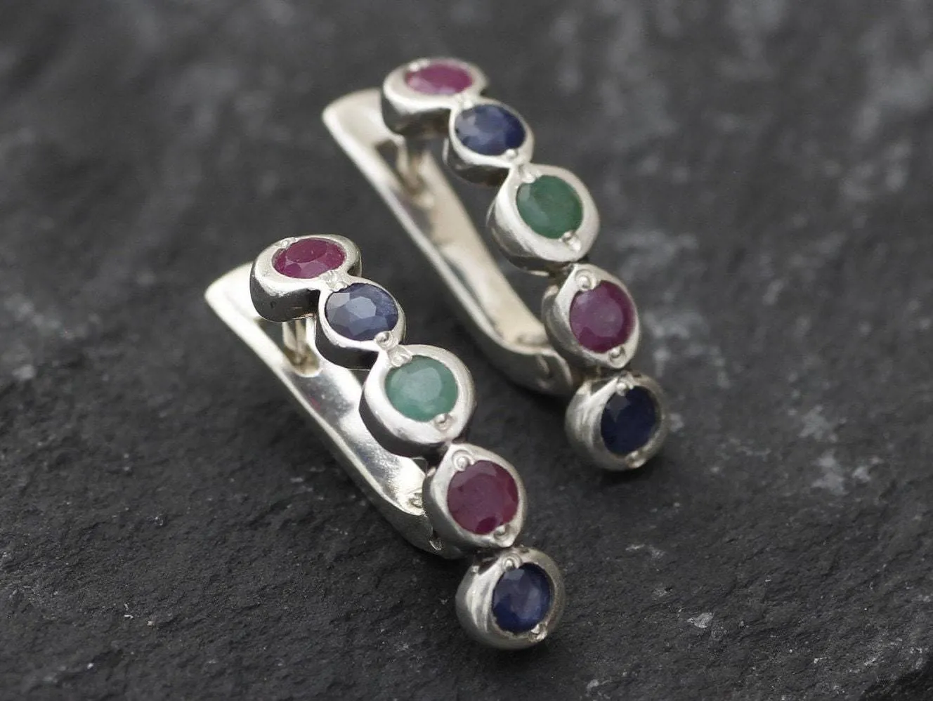 Long Colorful Earrings - Sapphire Ruby Emerald Earrings - Red Blue Green Earrings