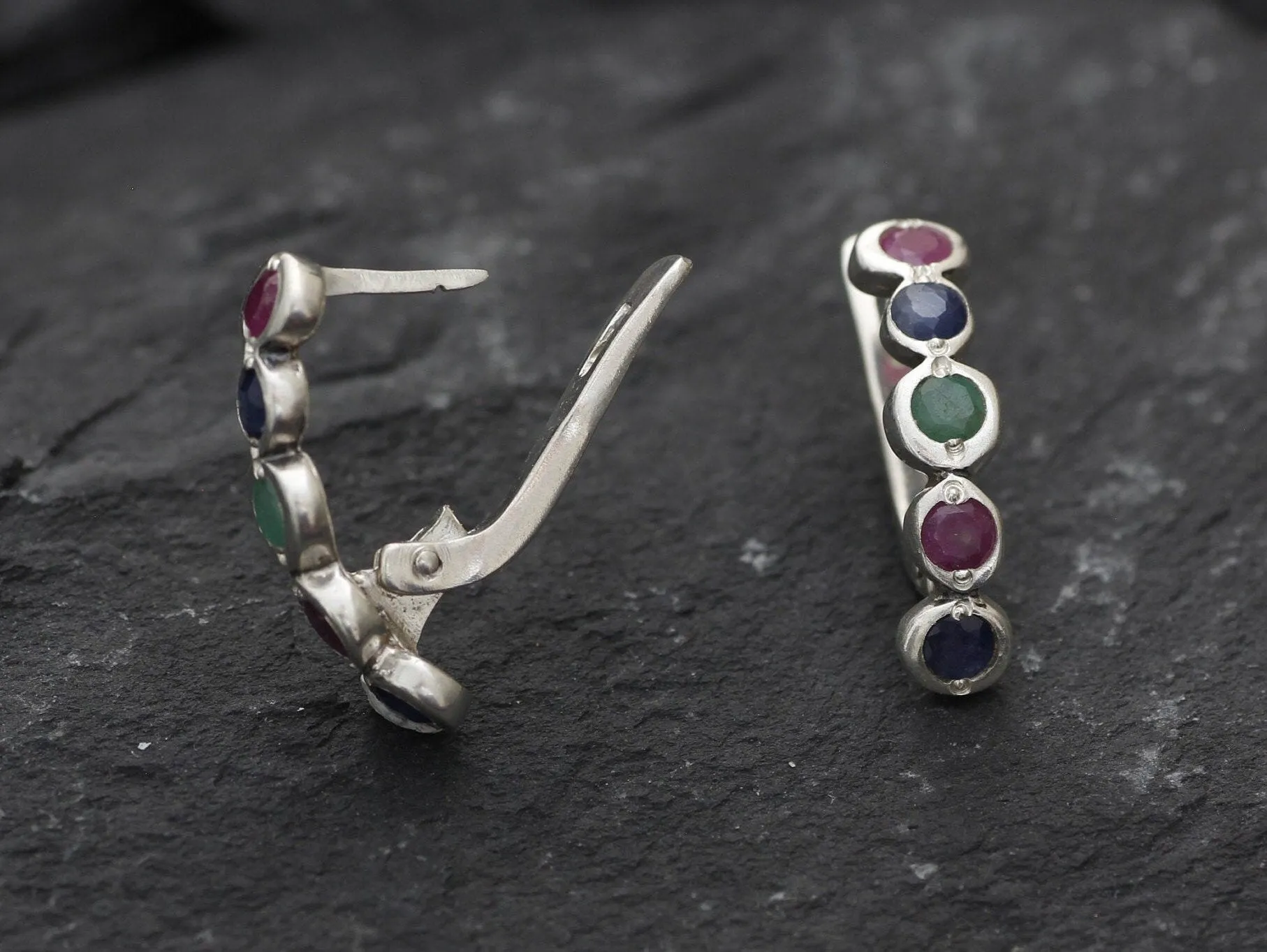 Long Colorful Earrings - Sapphire Ruby Emerald Earrings - Red Blue Green Earrings