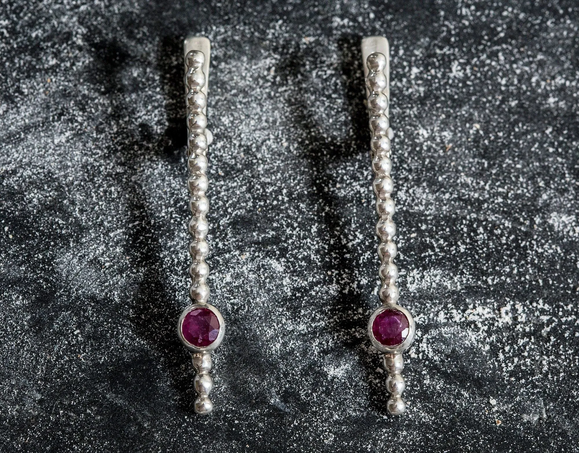 Long Ruby Earrings - Red Drop Earrings - Vintage Line Earrings
