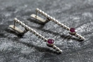 Long Ruby Earrings - Red Drop Earrings - Vintage Line Earrings