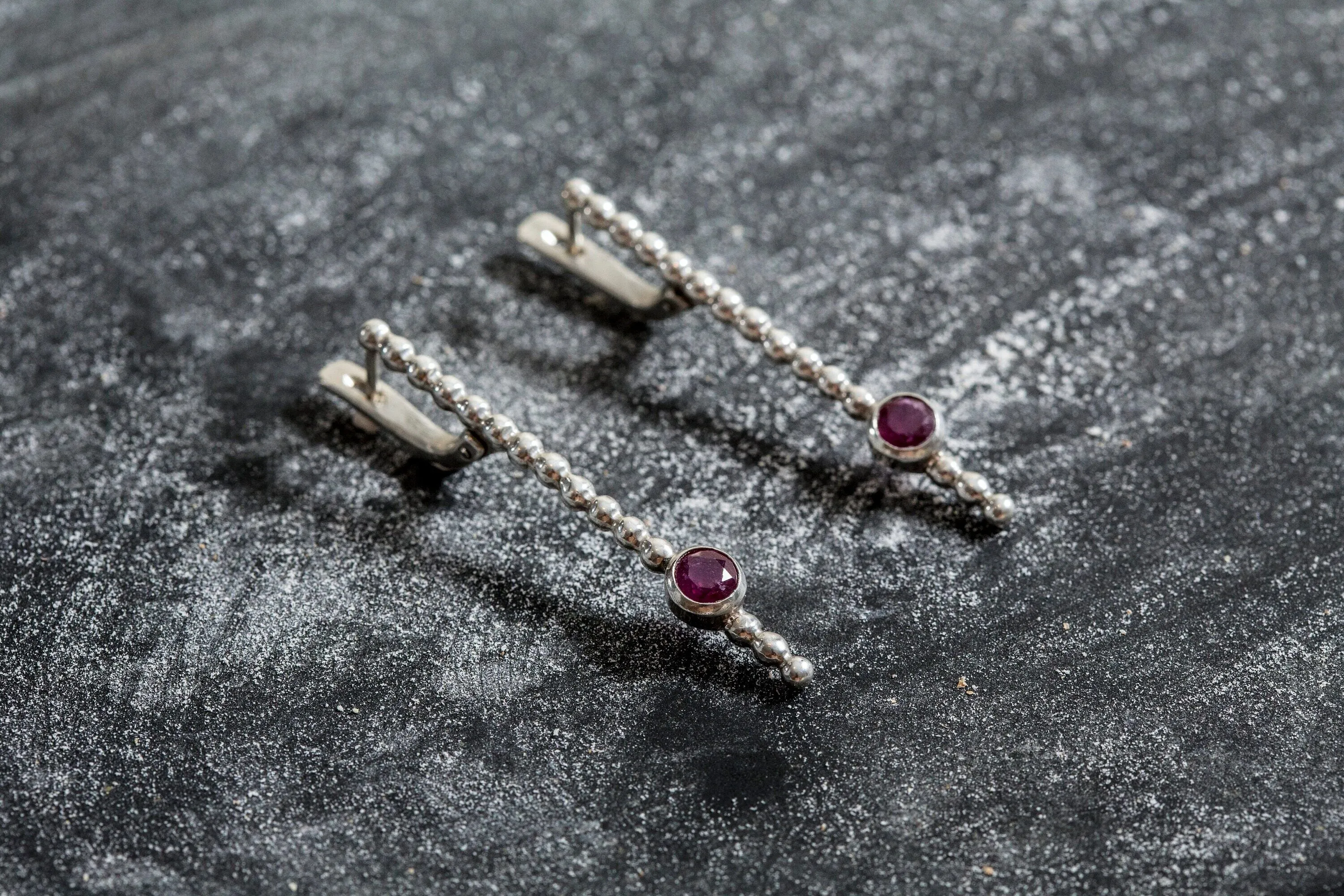 Long Ruby Earrings - Red Drop Earrings - Vintage Line Earrings