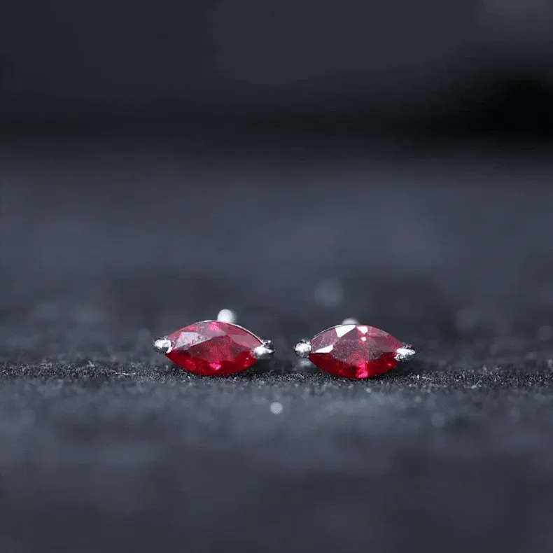 Marquise Shape Created Ruby Solitaire Stud Earrings